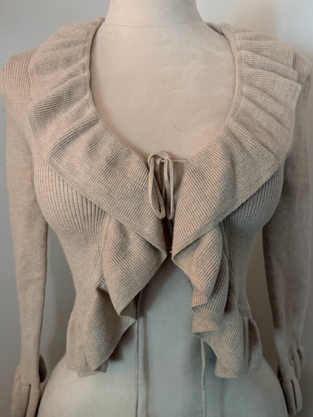 Pink Rose M Ruffle Cardigan Coquette Fairycore Tie Front Cropped Sweater